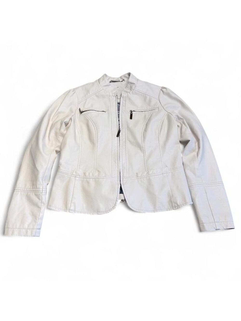 Vintage Y2K Jou Jou Faux Leather Full Zip Jacket Womens Large Outdoor Fall White